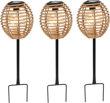 Pro Garden Solar tuinlamp / prikspot - 3x - warm wit - 13 x 13 x 52 cm - tuinverlichting