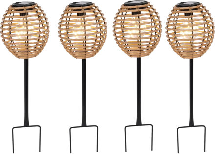 Pro Garden Solar tuinlamp / prikspot - 4x - warm wit - 13 x 13 x 52 cm - tuinverlichting
