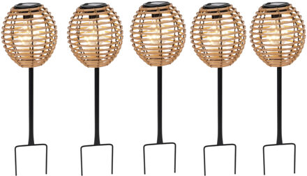 Pro Garden Solar tuinlamp / prikspot - 6x - warm wit - 13 x 13 x 52 cm - tuinverlichting