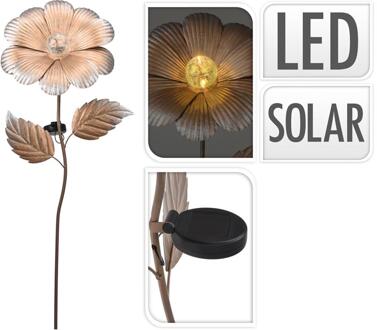 Pro Garden Solar tuinprikker bloem op steel LED bruin