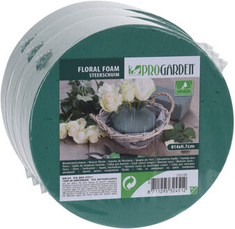 Pro Garden Steekschuim - 3x stuks - nat - rond - groen - D14 x H7 cm - voor echte bloemen - floral f