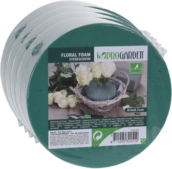 Pro Garden Steekschuim - 4x stuks - nat - rond - groen - D14 x H7 cm - voor echte bloemen - floral f