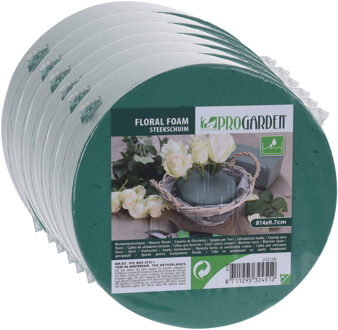 Pro Garden Steekschuim - 6x stuks - nat - rond - groen - D14 x H7 cm - voor echte bloemen - floral f
