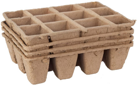 Pro Garden Stekpotje / kweekpot - 4x stuks - 16 x 12 x 5 cm - turfpotjes - moestuinpotjes