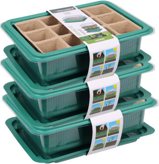 Pro Garden Stekpotje / kweekpot in kweekbak - 3x - 4x stuks - 20 x 15 x 6,5 cm - turfpotjes