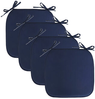 Pro Garden Stoelkussen Anna - 4x - binnen/buiten - donkerblauw - 39 x 39 x 3 cm - polyester