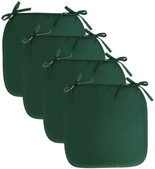Pro Garden Stoelkussen Anna - 4x - binnen/buiten - donkergroen - 39 x 39 x 3 cm - polyester
