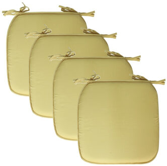 Pro Garden Stoelkussen Anna - 4x - binnen/buiten - geel - 39 x 39 x 3 cm - polyester