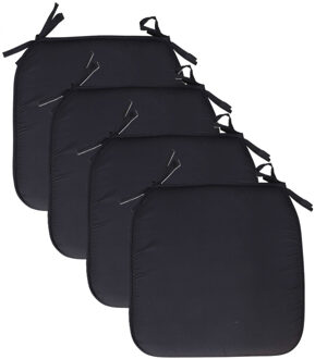 Pro Garden Stoelkussen Anna - 4x - binnen/buiten - zwart - 39 x 39 x 3 cm - polyester