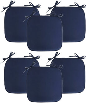 Pro Garden Stoelkussen Anna - 6x - binnen/buiten - donkerblauw - 39 x 39 x 3 cm - polyester
