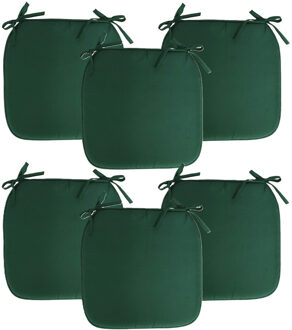 Pro Garden Stoelkussen Anna - 6x - binnen/buiten - donkergroen - 39 x 39 x 3 cm - polyester - Sierkussens