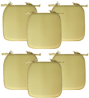 Pro Garden Stoelkussen Anna - 6x - binnen/buiten - geel - 39 x 39 x 3 cm - polyester