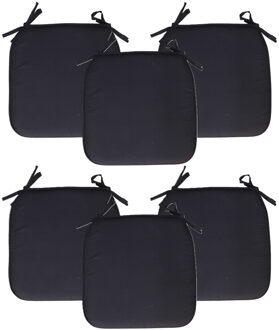 Pro Garden Stoelkussen Anna - 6x - binnen/buiten - zwart - 39 x 39 x 3 cm - polyester