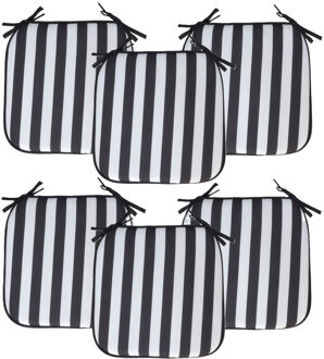 Pro Garden Stoelkussen Anna - 6x - binnen/buiten - zwart/wit - 39 x 39 x 3 cm - polyester