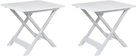 Pro Garden Sunnydays tuin bijzettafeltje - 2x - wit - kunststof - opvouwbaar - L44 x B44 x H50 cm