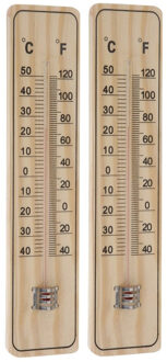 Pro Garden Thermometer - Set van 2x stuks - binnen/buiten - hout - 22,5 x 5 cm