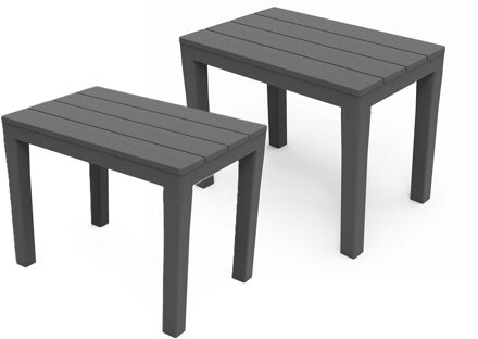 Pro Garden Tuin bijzettafeltje - 2x - antraciet - kunststof - 60 x 39 x 45 cm - koffietafel