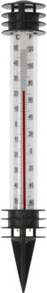Pro Garden Tuin/buiten thermometer - kunststof - zwart - 3,5 x 23 cm