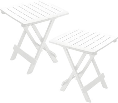 Pro Garden tuin / camping bijzettafeltje - 2x - wit - kunststof - opvouwbaar - 43 x 45 x 50 cm