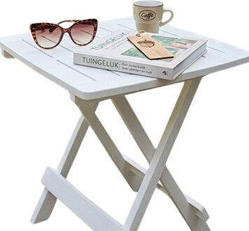 Pro Garden tuin / camping bijzettafeltje - wit - kunststof - opvouwbaar - 43 x 45 x 50 cm