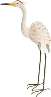 Pro Garden Tuin/huis decoratie dieren/vogel beeld - Metaal - Zilverreiger - 19 x 77 cm - buiten/binnen - wit