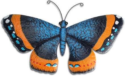 Pro Garden Tuin wanddecoratie vlinder - metaal - oranje - 44 x 28 cm