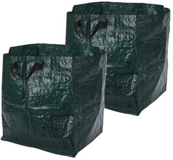 Pro Garden Tuinafvalzak - 2x - opvouwbaar - groen - 75 liter - bladeren opruimen