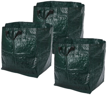 Pro Garden Tuinafvalzak - 3x - opvouwbaar - groen - 75 liter - bladeren opruimen
