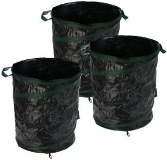 Pro Garden Tuinafvalzak - 3x - opvouwbaar - rond - antraciet - 85 liter - bladeren opruimen