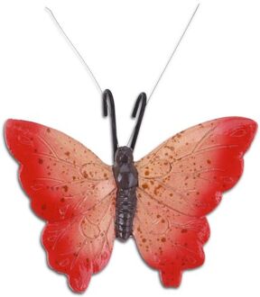 Pro Garden tuindecoratie bloempothanger vlinder - kunststeen - rood - 13 x 10 cm - Tuinbeelden