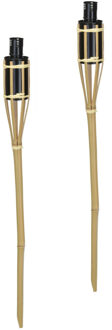 Pro Garden Tuinfakkels voor lampenolie - 2x stuks - bamboe hout - navulbaar - 65 cm - bruin