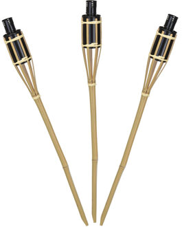 Pro Garden Tuinfakkels voor lampenolie - 4x stuks - bamboe hout - navulbaar - 65 cm - bruin