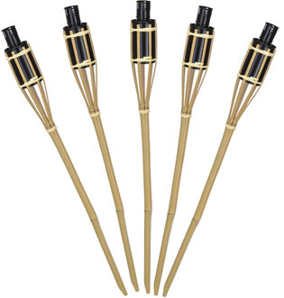Pro Garden Tuinfakkels voor lampenolie - 6x stuks - bamboe hout - navulbaar - 65 cm - bruin
