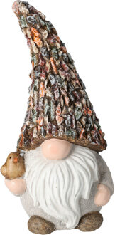 Pro Garden Tuinkabouter beeld Gerrit - Polystone - met vogel - 30 cm