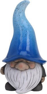 Pro Garden Tuinkabouter beeld Grumpy - Polystone - met grote muts blauw - 32 cm - Tuinbeelden