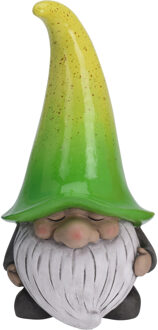 Pro Garden Tuinkabouter beeld Grumpy - Polystone - met grote muts groen - 32 cm - Tuinbeelden