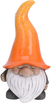 Pro Garden Tuinkabouter beeld Grumpy - Polystone - met grote muts oranje - 32 cm - Tuinbeelden