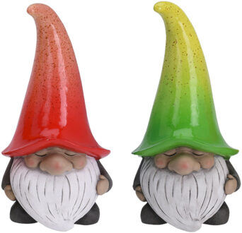 Pro Garden Tuinkabouters beeldjes - set 2x - Grumpy - Polystone - groen en rood - 32 cm