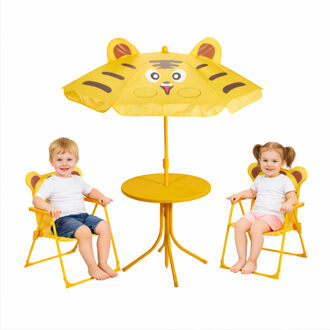 Pro Garden Tuinset Tijger - geel - polyester - verstelbare parasol - kinder tuinset - voor kinderen