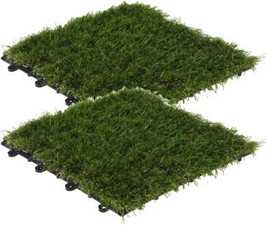 Pro Garden Tuintegel/terrastegels - 12x stuks - groen - kunstgras - 30 x 30 cm - vlonder tegels