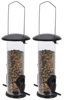 Pro Garden Tuinvogels hangende voeder silo - 2x - 8 x 23 cm - Winter vogelvoer serveren