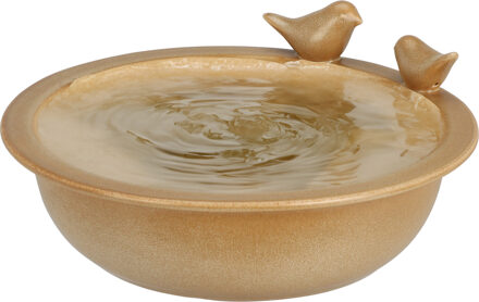 Pro Garden Vogelbad/voederschaal - lichtbruin - keramiek - D24 x H10 cm - drinkschaal voor tuinvogels