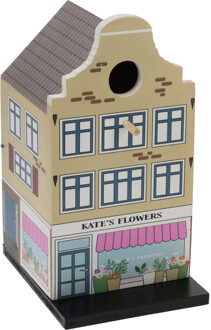 Pro Garden Vogelhuisje - grachtenpand design - hout - beige - 15 x 12 x 23 cm- nestkastje