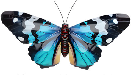 Pro Garden Wanddecoratie vlinder - blauw - 49 x 34 cm - metaal - muurdecoratie / schutting / tuin