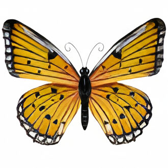 Pro Garden Wanddecoratie vlinder - geel - 34 x 28 cm - metaal - muurdecoratie / schutting / tuin