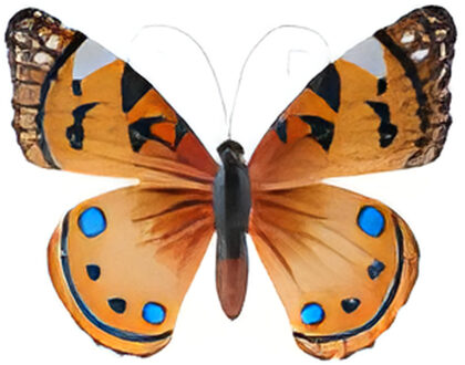 Pro Garden Wanddecoratie vlinder - oranje - 34 x 28 cm - metaal - muurdecoratie / schutting / tuin