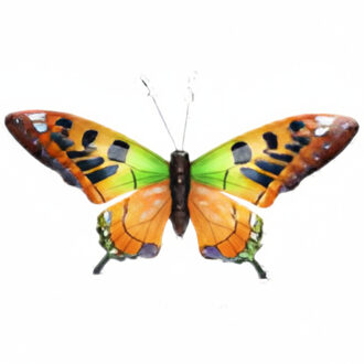 Pro Garden Wanddecoratie vlinder - oranje - 49 x 34 cm - metaal - muurdecoratie / schutting / tuin