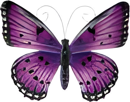 Pro Garden Wanddecoratie vlinder - paars - 34 x 28 cm - metaal - muurdecoratie / schutting / tuin