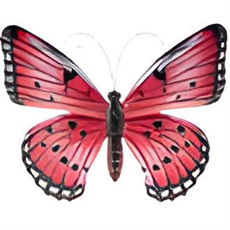 Pro Garden Wanddecoratie vlinder - roze - 34 x 28 cm - metaal - muurdecoratie / schutting / tuin