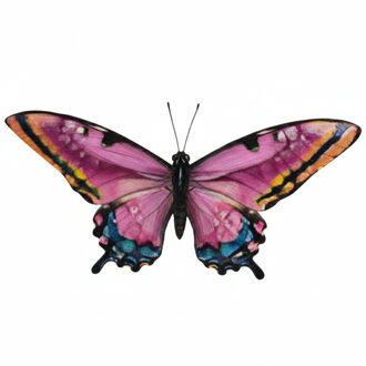 Pro Garden Wanddecoratie vlinder - roze - 49 x 34 cm - metaal - muurdecoratie / schutting / tuin